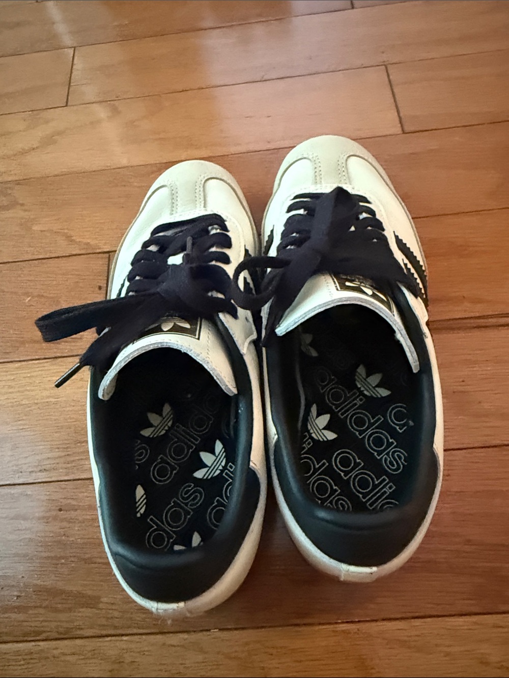adidas Samba Sneakers in White and Black with Gold Tongue Detail - Picture 3 of 6